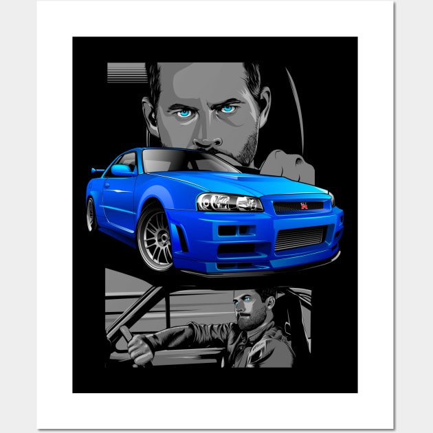 Paul Walker x GTR-R34 Wall Art by rizadeli